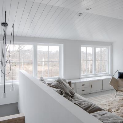 Shiplap ceiling detail in attic extension